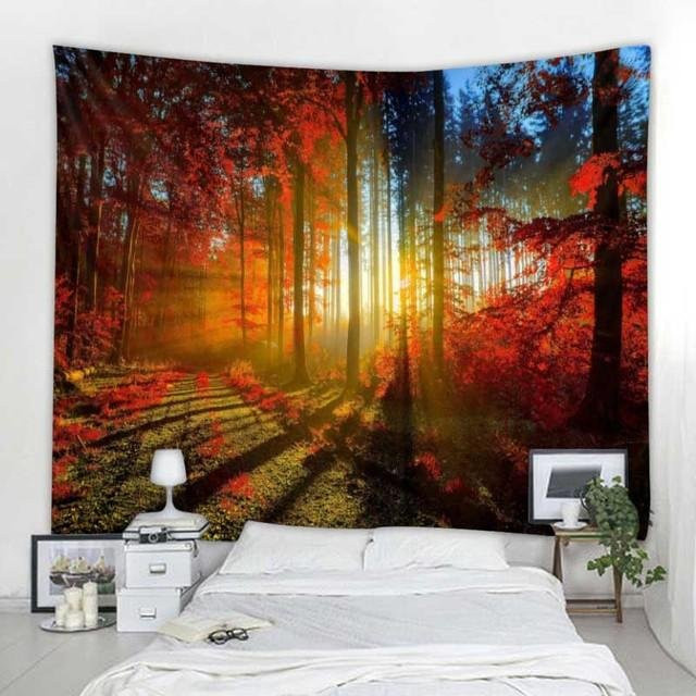 Bling Bling Tapestry Wandteppich mit Waldlandschaft und Mandala im Boho-Stil, Mehrfarbig, B/H: 90 x 75 cm - Bild 1