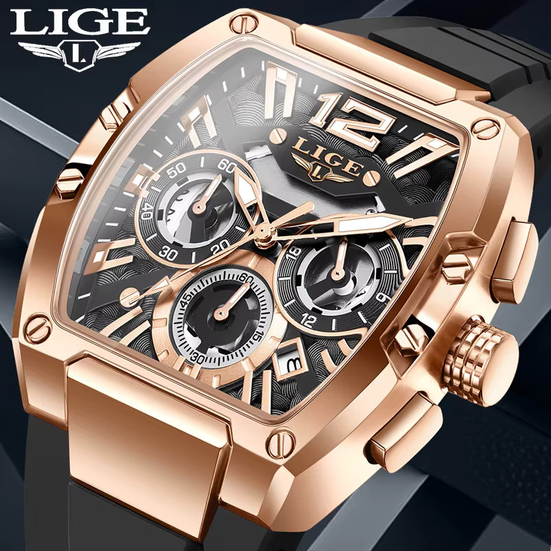 LIGE Chronograph, Quarz, Silikon, Schwarz, Herren - Bild 6
