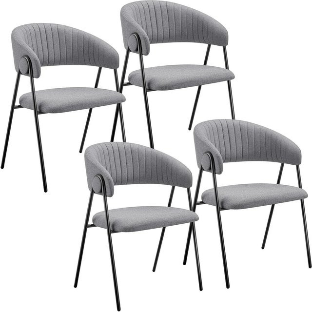 tectake Bedano Armlehnstuhl 4er Set aus Webstoff in Grau mit Steppmuster und lackierten Stahlbeinen B/T/H: 58 x 60 x 85 cm - Bild 2