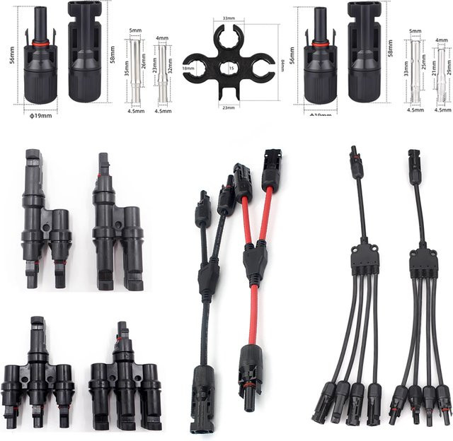 Solarpanel-Kabelverbinder Set mit MC3/4 Stecker-Buchse-Verbindern, 30A 1000V, Y-Verteiler Solar-Splitter mit Solardiodensicherung und IP67 Schutz, Farbe: Schwarz - Bild 1