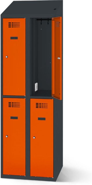 rotstahl Garderobenspind mit 4 Türen und Ladefunktion, Farbe: Orange mit anthrazitgrauem Korpus, B/H: 80 x 200 cm - Bild 1