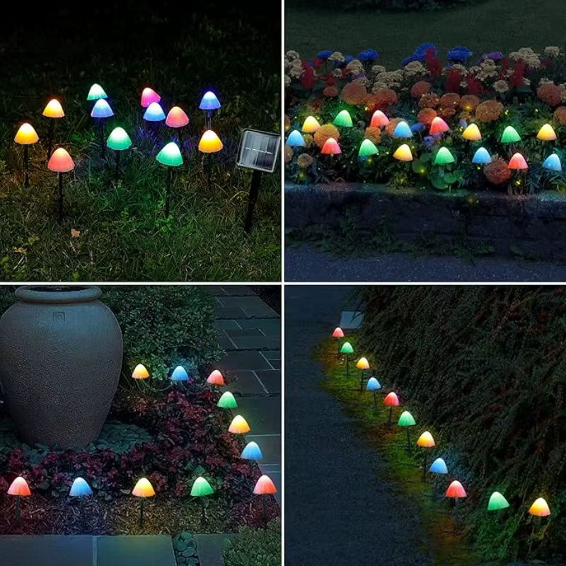 12 Stück Pilz-Solarleuchten von OKAL RED EAST in Schwarz als dekorative Solar-Wegeleuchten für den Garten und Außenbereich mit 8 Modi - Bild 6