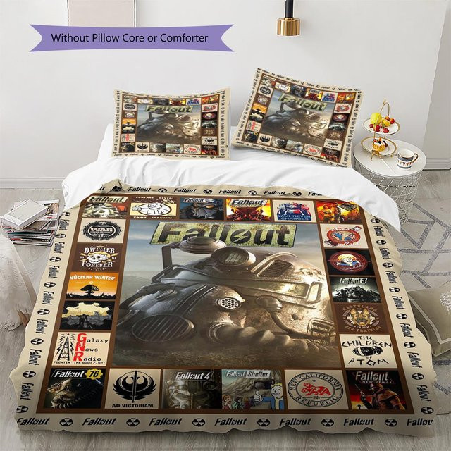Bettwäsche-Set Dear YuZong mit Fallout-Muster in Beige, bestehend aus 1 Bettbezug und 2 Kissenbezügen, B/T/H: 140 x 200 cm - Bild 1