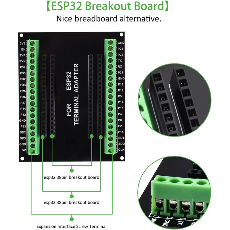 Aideepen 3er Set ESP32 Breakout Board 38PIN schmale Version für NodeMCU-32S in Schwarz - Bild 3