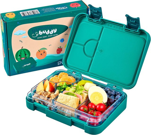 Ecosa Kinder Brotdose mit 6 Fächern und Klick-Verschluss, BPA-frei, Petrol - Bild 1