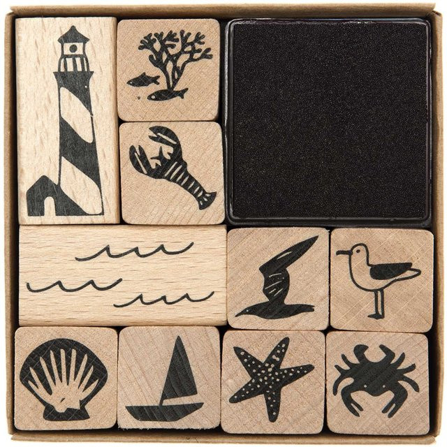 Rico Design Paper Poetry Stempelset Maritim in Schwarz aus Holz - Bild 1
