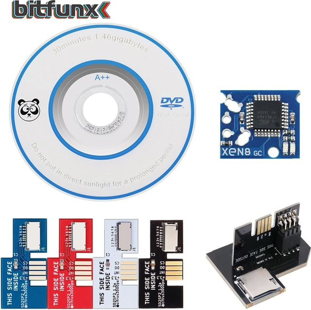 BitFunx SD2SP2 Adapter Set für Nintendo Gamecube mit Micro SD Kartenleser, Swiss Boot Disc Mini DVD und Xeno GC Chip in Schwarz - Bild 1