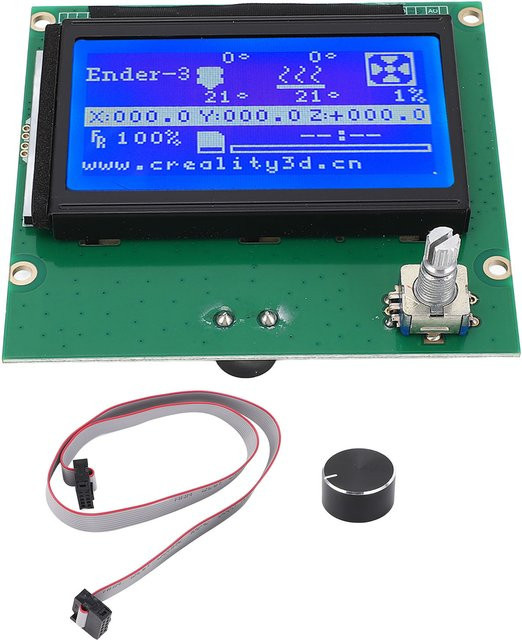Creality LCD-Bildschirm 12864 mit blauem Bedienfeld und Flachbandkabel für Ender 3, 3s, 3X und 3 Pro 3D-Drucker - Bild 1
