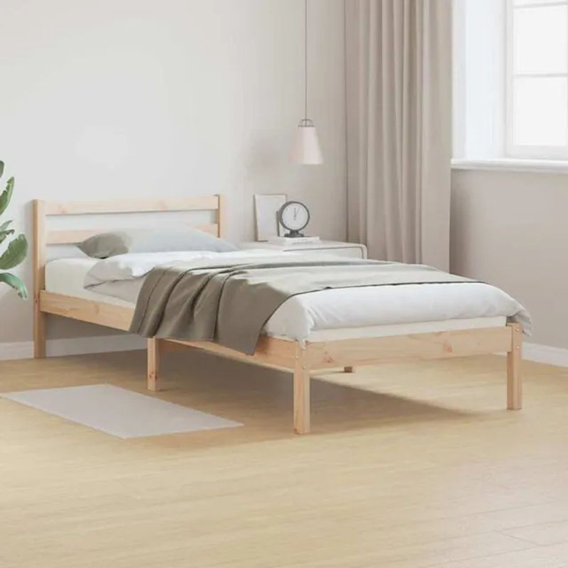 vidaXL Massivholzbett aus Kiefer mit Kopfteil in Braun, Skandinavischer Stil, B/T/H: 220 x 90 x 90 cm - Bild 1