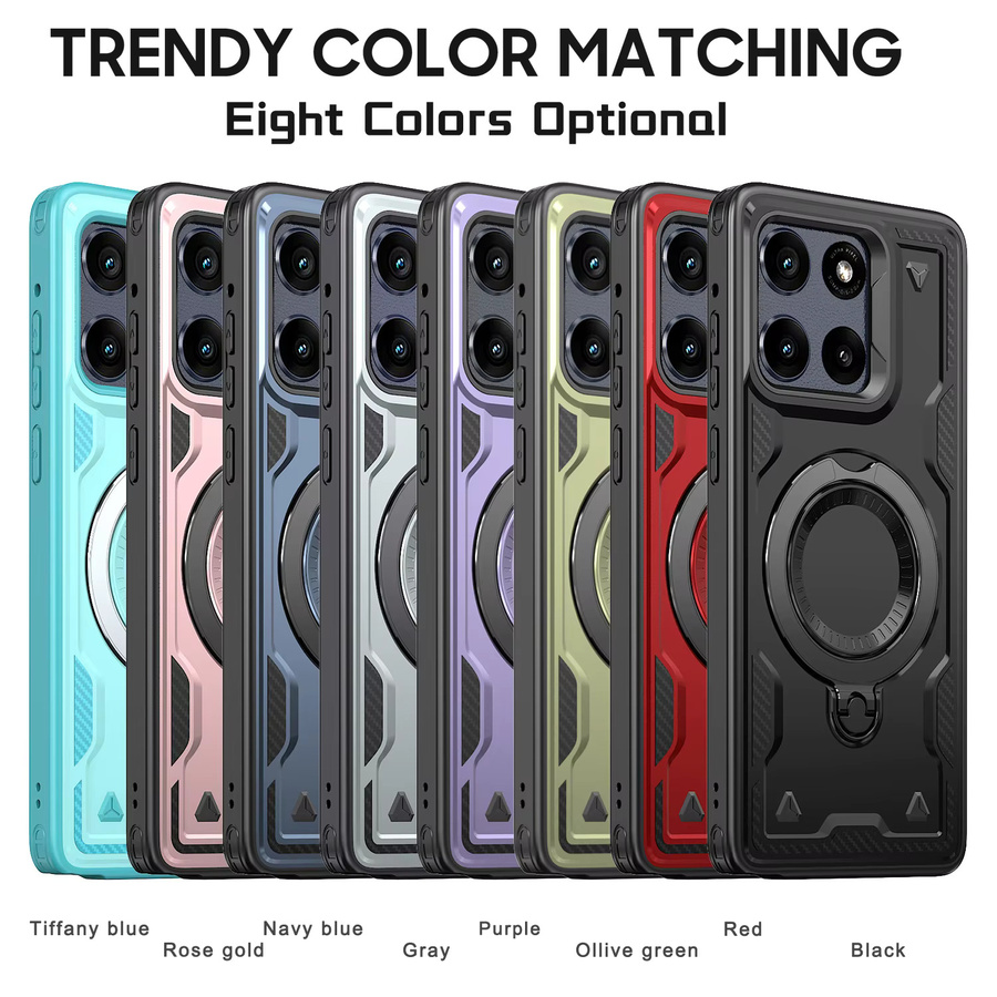 Stoßfeste Panzer-Handyhülle für Motorola Moto G13 G23 G53 Edge 60 Pro G Power Play 5G mit magnetischem Ständer und Ring-Schutz in Schwarz und Grau - Bild 4
