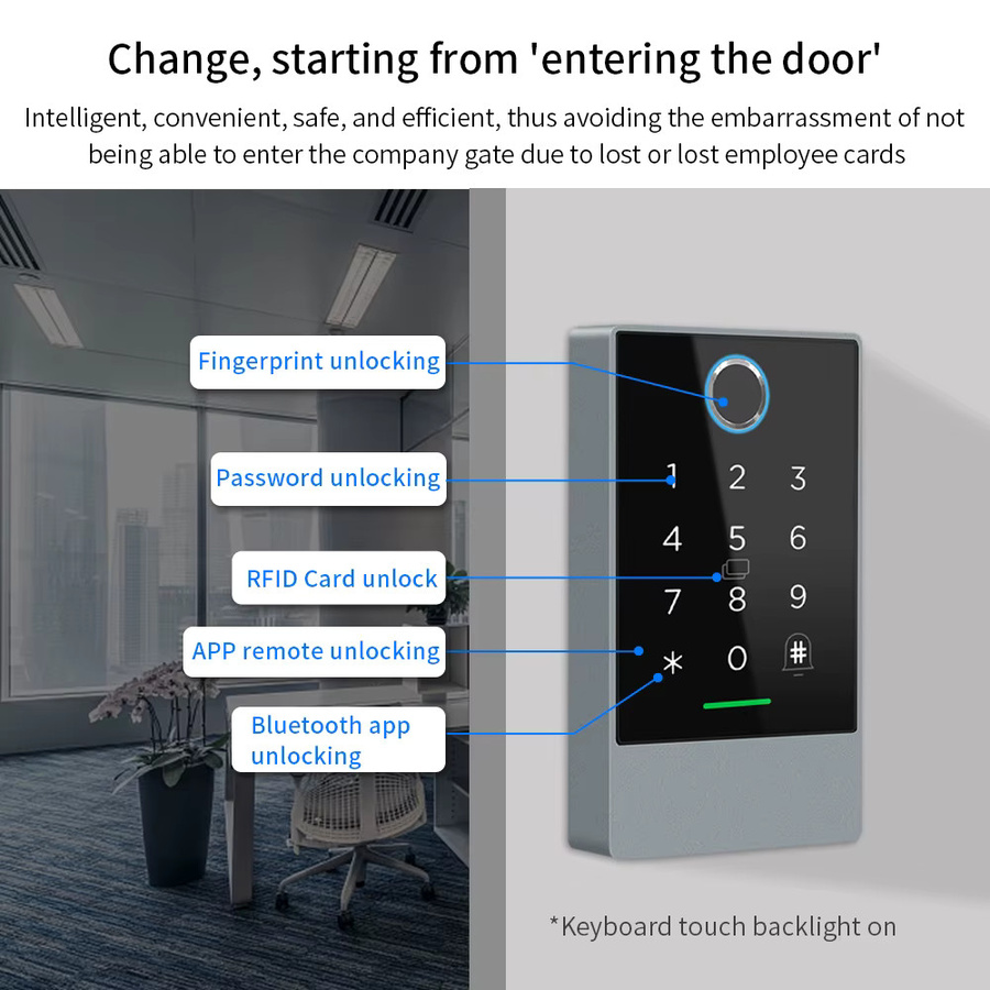 Asia-Teco Smart Türschloss mit NFC, WiFi, Bluetooth und TTlock App Steuerung, RFID Tastatur in Metall, wasserdicht, Farbe: Schwarz - Bild 5