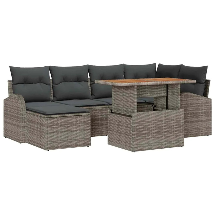 vidaXL Garten-Sofa-Set aus Poly Rattan in Grau mit 7 Teilen, L-Form mit Stauraum und wetterfesten Polstern - Bild 2