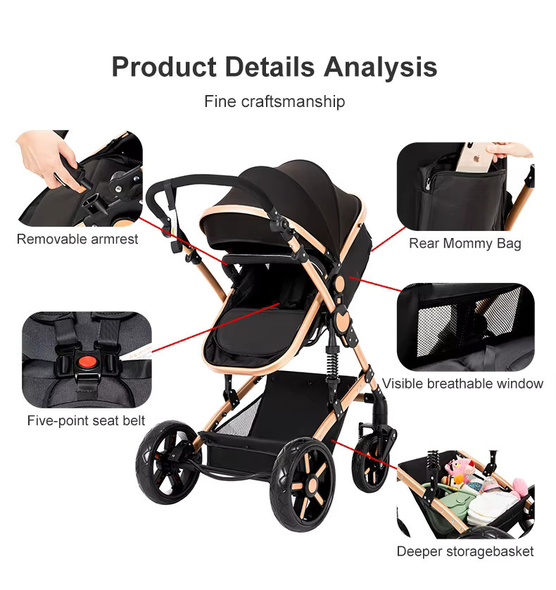 Magic ZC 3-in-1 Baby-Kombikinderwagen mit Aluminiumrahmen und Federung in Schwarz - Bild 2