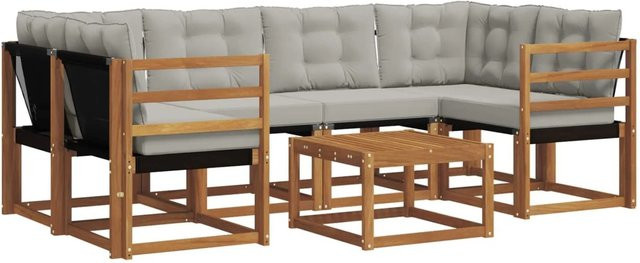 vidaXL Outdoor-Sofagarnitur 7-teilig aus Akazienholz und Textilene in Beige und Grau mit Kissen und Armlehnen - Bild 1