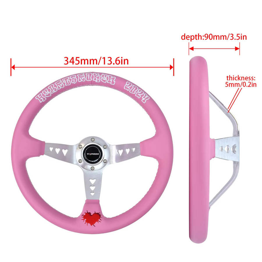 TIYPEOR Maßgefertigtes Pfirsichherz-Sportlenkrad mit herzförmigem Loch in Rosa mit Leder und 5mm Halterung - Bild 1