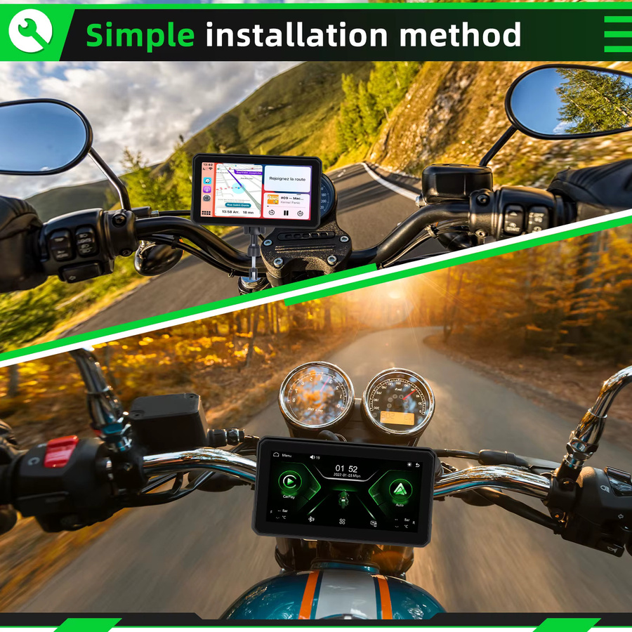 Podofo Carplay Motorrad-Monitor mit Android Auto und Airplay, IP68 wasserdicht, Farbe: Schwarz - Bild 5