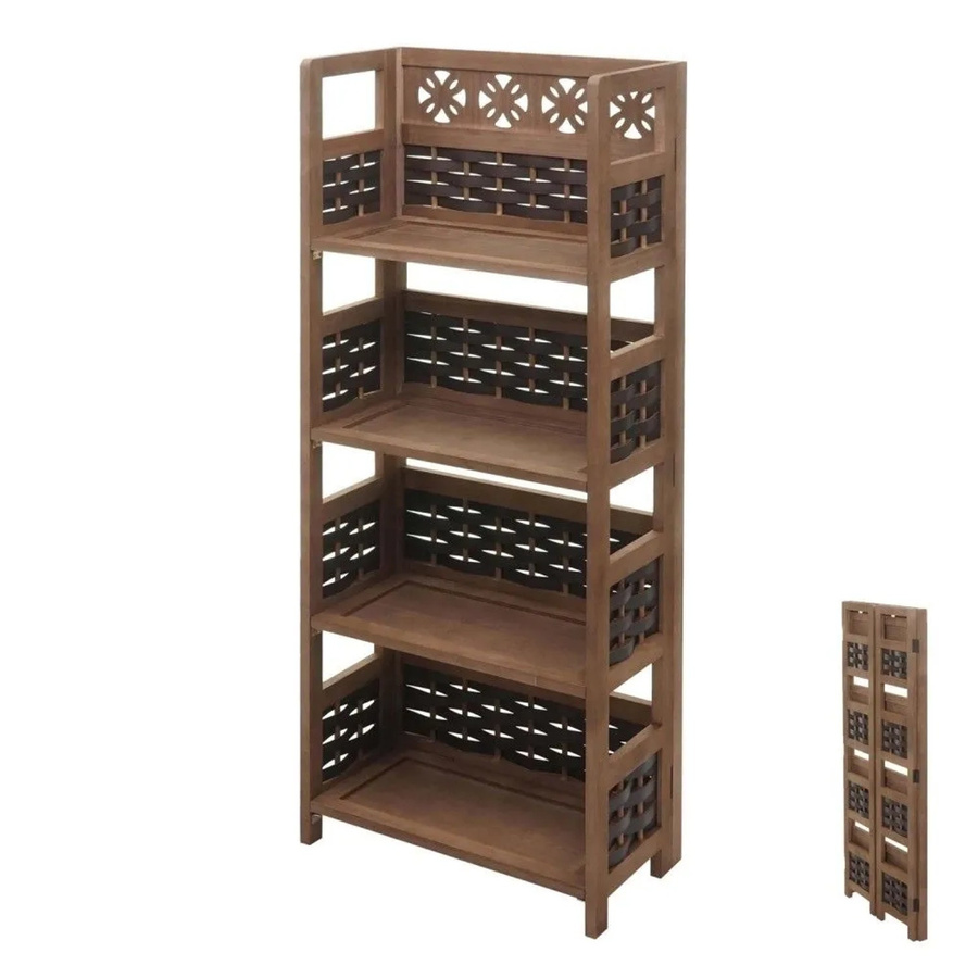 MCW Standregal K86 aus Pappelholz mit 4 Ablagen und Geflecht in Dunkelbraun, Höhe: 110 cm - Bild 2