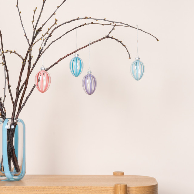 BLUME2000 Deko Glashänger Ei in Streifen Design, 4er Set, Multicolor - Bild 1