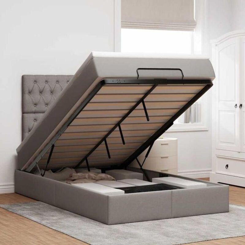 Vidaxl Polsterbett Ottoman mit Matratze und LED-Beleuchtung in Taupe Meliert, B/T: 120 x 190 cm - Bild 1