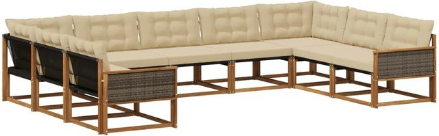 vidaXL Outdoor-Sofagarnitur aus Akazienholz mit Textilene und 9 Kissen in Natur-Beige - Bild 1