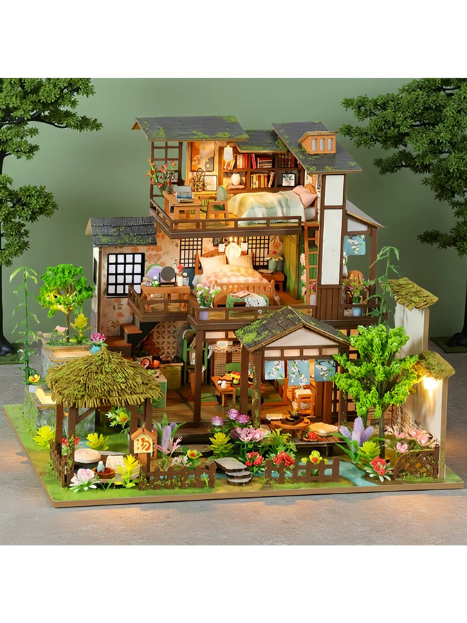 GSF DIY Holz-Bambus Frühlingshof Miniatur-Bausatz, Buchstütze - Bild 4