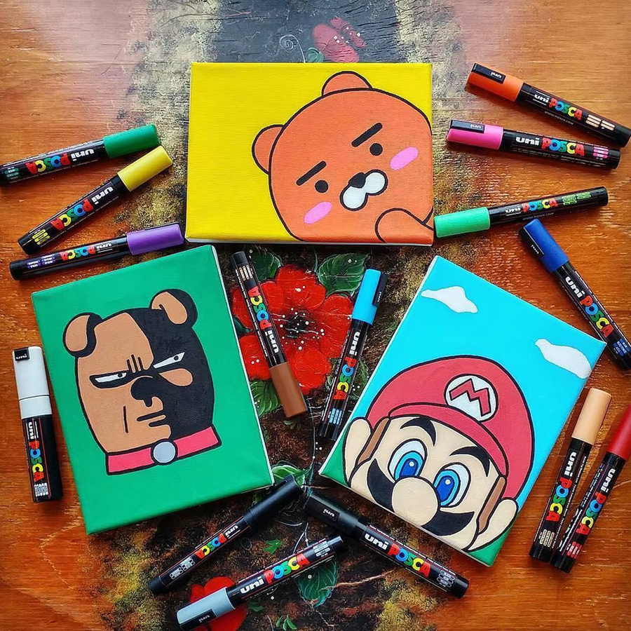 UNI POSCA Acrylmarker Bullet-Spitze für Kunst und DIY, wasserfeste Permanentstifte in Gold und Multicolour - Bild 4