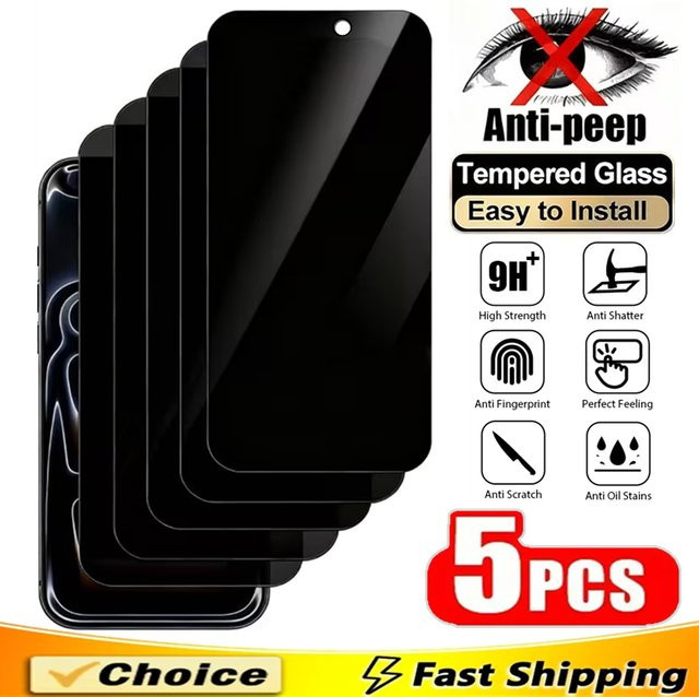 5er-Pack Arvin Blickschutzfolien Anti-Spionage-Glas für iPhone 17 16 15 14 13 12 11 Pro Max Plus XR X XS in Transparent - Bild 1