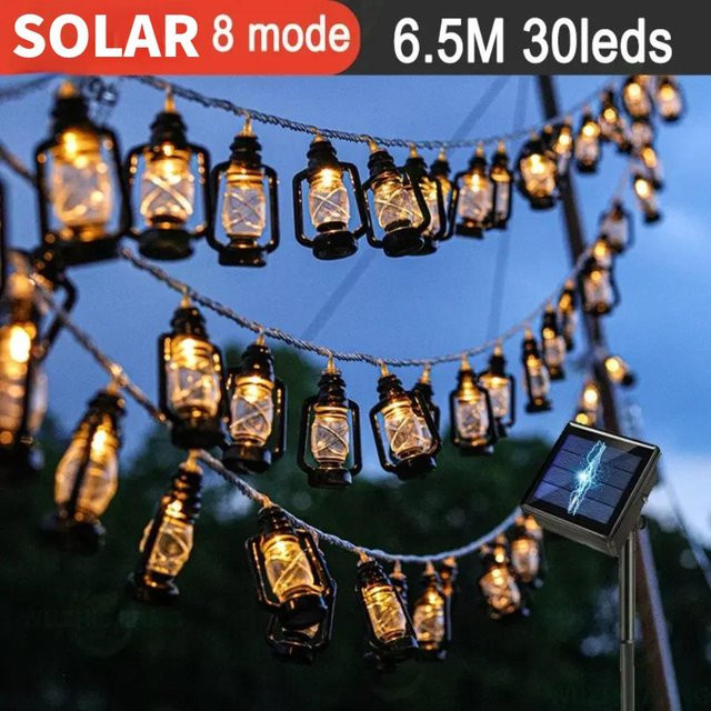 YH-Home & Kitchen Solar Lichterkette Outdoor mit 30 LED in Warmweiß, 6,5 m Länge, Wasserdicht IP65, Schwarz - Bild 1