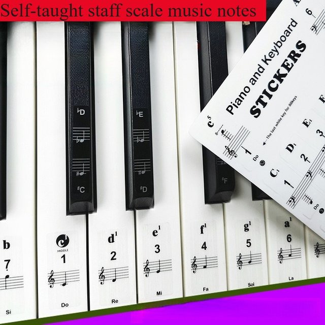 2 Stück Musiknoten-Aufkleber für Klaviertastatur und elektronische Orgel in Weiß zur Unterstützung beim Selbststudium für Anfänger (passend für 88, 61 oder 54 Tasten) - Bild 1