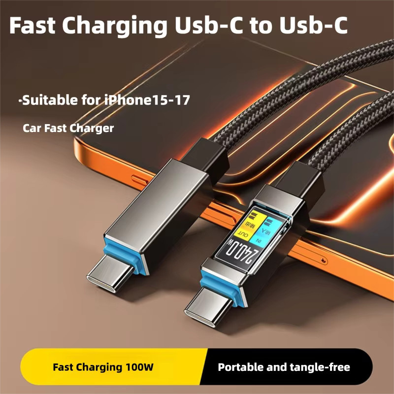 100 W Typ-C auf Typ-C mobiles Schnelllade-Datenkabel in Schwarz für iPhone 15/16, Samsung, Huawei, Xiaomi und OPPO - Bild 3