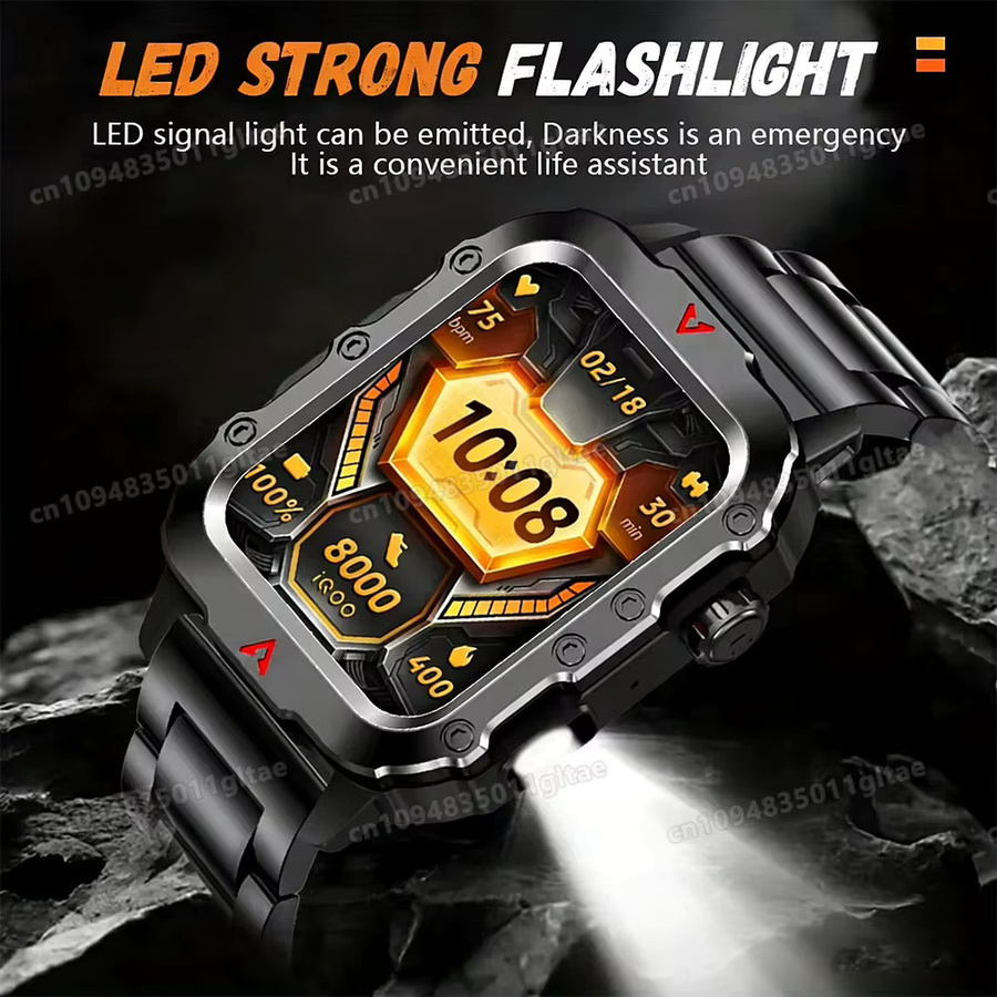 Ola Esporte Smartwatch mit Bluetooth-Gesprächsfunktion und LED-Taschenlampe, IP68 & 5ATM wasserdicht, Schwarz - Bild 4