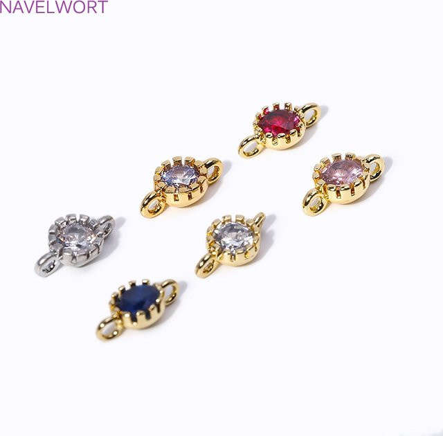 Charm-Verbinder 18 Karat vergoldet, Zirkon, rund - Bild 1