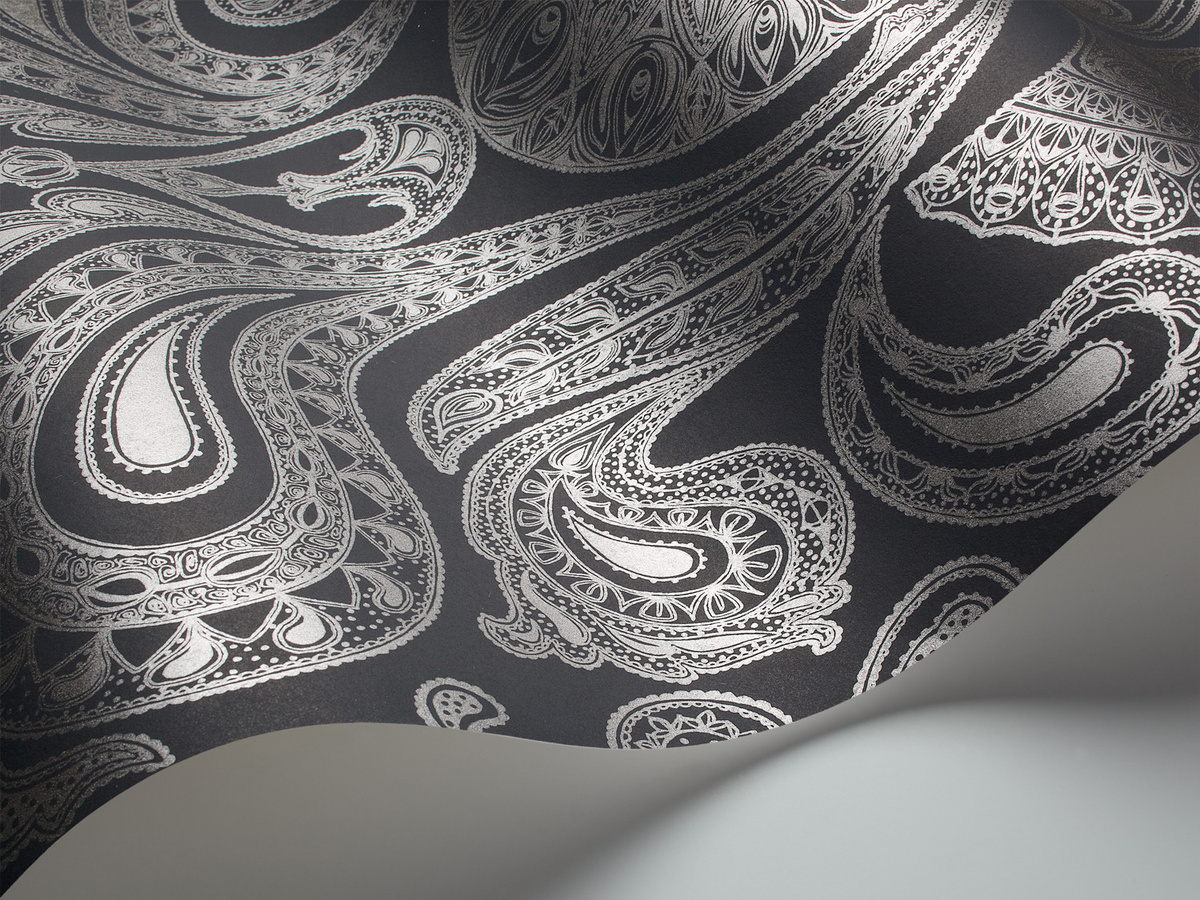 Cole & Son Tapete Malabar Paisley Design in Silber auf Anthrazit, Vlies-Tapete mit abstraktem Muster - Bild 1