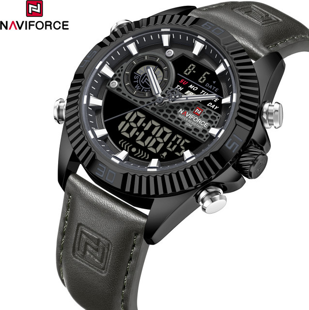 NAVIFORCE Digitaluhr, Quarz, Lederarmband, Schwarz, Herren - Bild 1