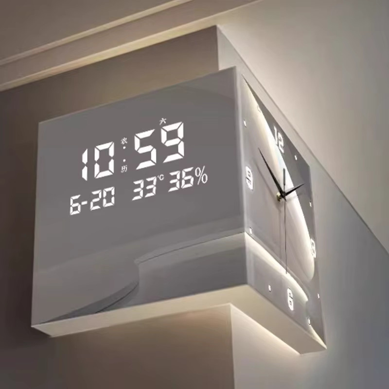 Moderne digitale Doppelseiten Wanduhr aus Acryl für das Wohnzimmer in quadratischem Design - Bild 2