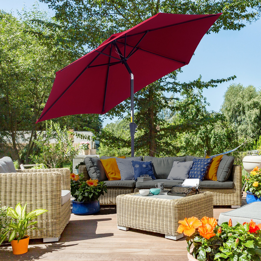 Outsunny Knickschirm Sonnenschirm Marktschirm aus Aluminium und Polyester in Rot mit Handkurbel, Durchmesser: 2,6 m - Bild 2