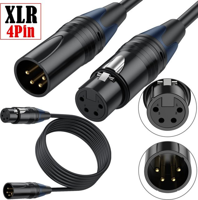 BSN 4-poliges XLR-Stromkabel in Schwarz, Stecker auf Buchse, Verlängerungskabel für DSLR-Kamera, Überwachung, DMX und Audio-Mischpult - Bild 1