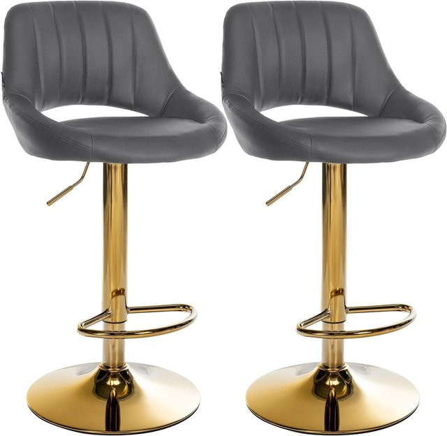CLP 2er Set Barhocker Milet höhenverstellbar mit Lehne, gepolstert aus Kunstleder, drehbar, Farbe Grau/Gold - Bild 1