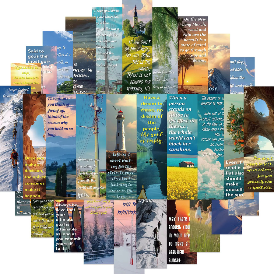 30 Stück Motivierende Lesezeichen mit inspirierenden Zitaten und Landschaftsmotiven in Mehrfarbig, Papier - Bild 3