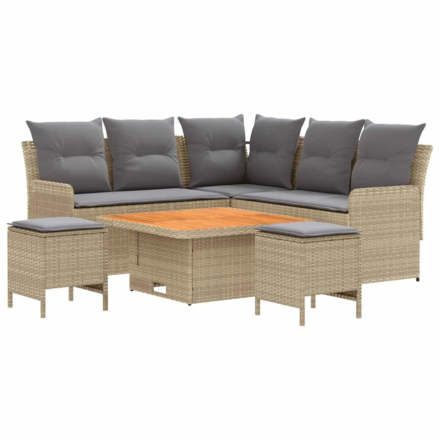 vidaXL Gartenmöbel-Set aus PE-Rattan und Akazienholz mit 6 Kissen in Beige und Hellgrau - Bild 2