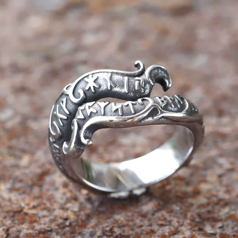 Ring Edelstahl, Silber, Wikinger Rune, Drache, Herren - Bild 2