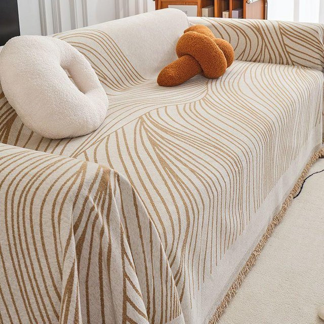 Doppelseitiges Chenille-Sofatuch von Super Six, universeller und rutschfester Sofabezug in Grau oder Beige, B/T: 180 x 130 cm - Bild 1