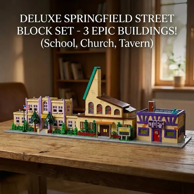 Deluxe Springfield Straßenblock, Modulares Bausteinset, Stadt, 3-in-1 Konstruktions-Bausteinmodell - Bild 1