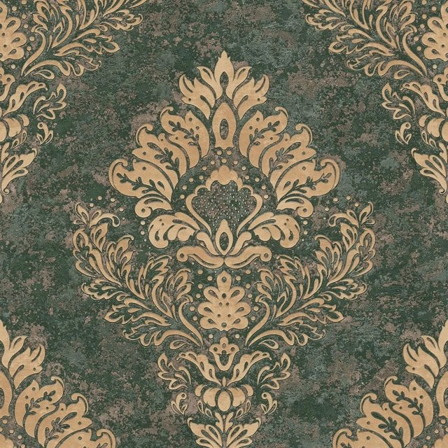 Profhome Barock Tapete Ornament Matt in Grün und Gold, Vlies, Breite: 0,53 m, Länge: 10,05 m - Bild 1