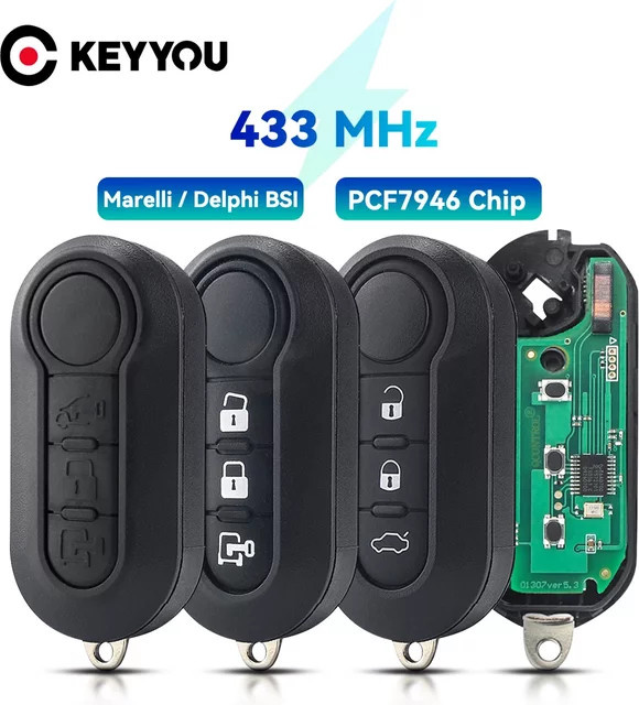 Keyyou Delphi Marelli Auto Fernbedienung Schlüssel für Fiat MPV Bravo Ducato Doblo Grande Punto und Citroen Jumper Peugeot Boxer in Schwarz 860 ID46 433,92 MHz - Bild 1