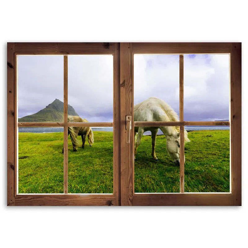 Feeby Leinwandbild Landschaft mit Pferden in grüner Wiese, Querformat, Breite: 60 cm, Höhe: 40 cm - Bild 2