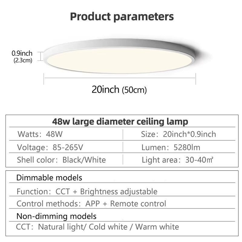 MING&BEN Smart LED Deckenleuchte in Weiß, dimmbar per App oder Fernbedienung, Durchmesser: 50 cm - Bild 2