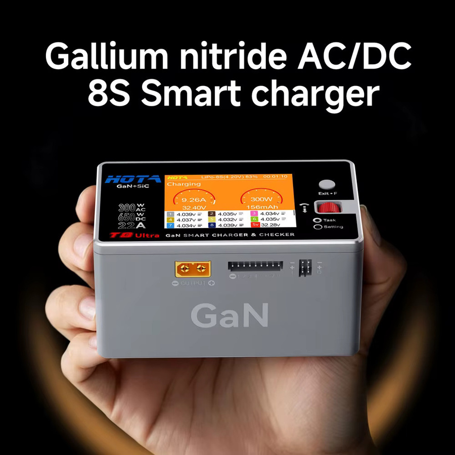 HOTA T8 Ultra GaN 650W AC/DC Smart-Ladegerät in Grau, 1-8S Schnell-Balance-Ladegerät für LiPo und LiHV Akkus, RC Drohnen- und Automodell-Zubehör - Bild 2