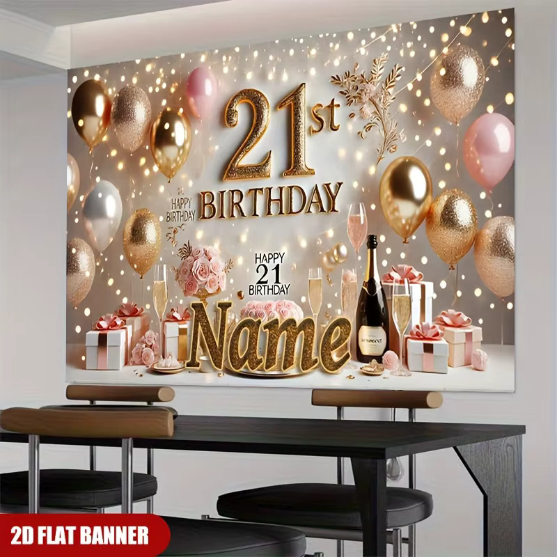 VIKAMA Party Wandteppich zum 21. Geburtstag mit Champagner- und Blumenmotiv in Pink - Bild 3