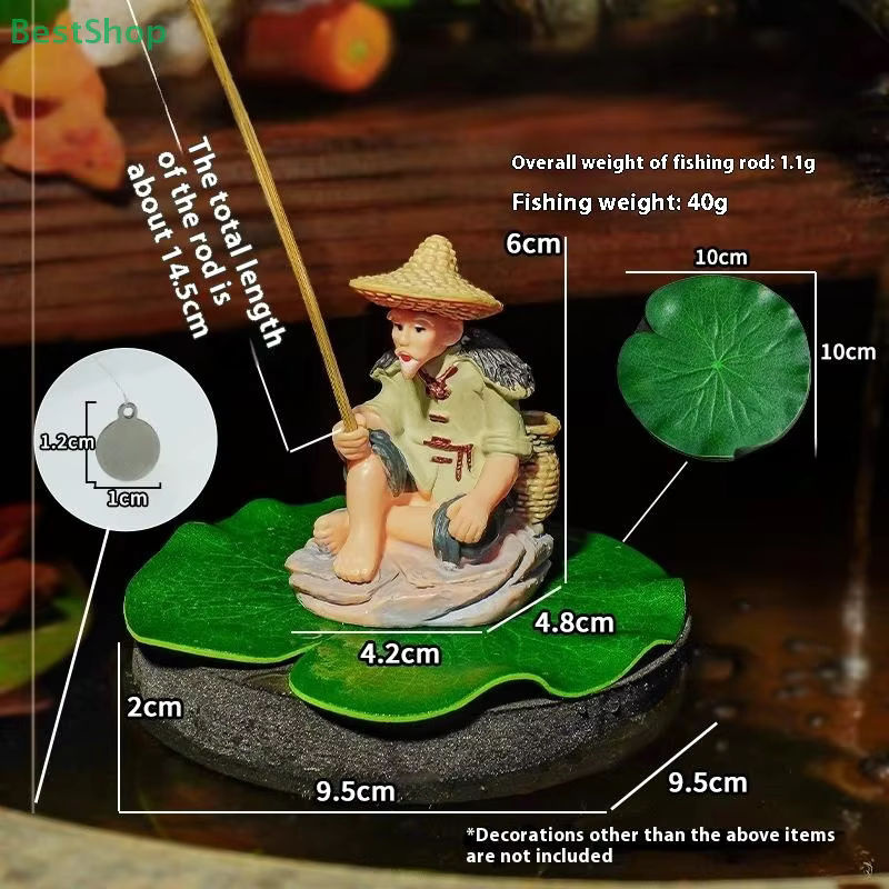 Aquarium-Dekor Mini-Fischer als Kunstharzfigur, sitzender alter Mann als mehrfarbiges Ornament für Garten und Aquarium - Bild 5
